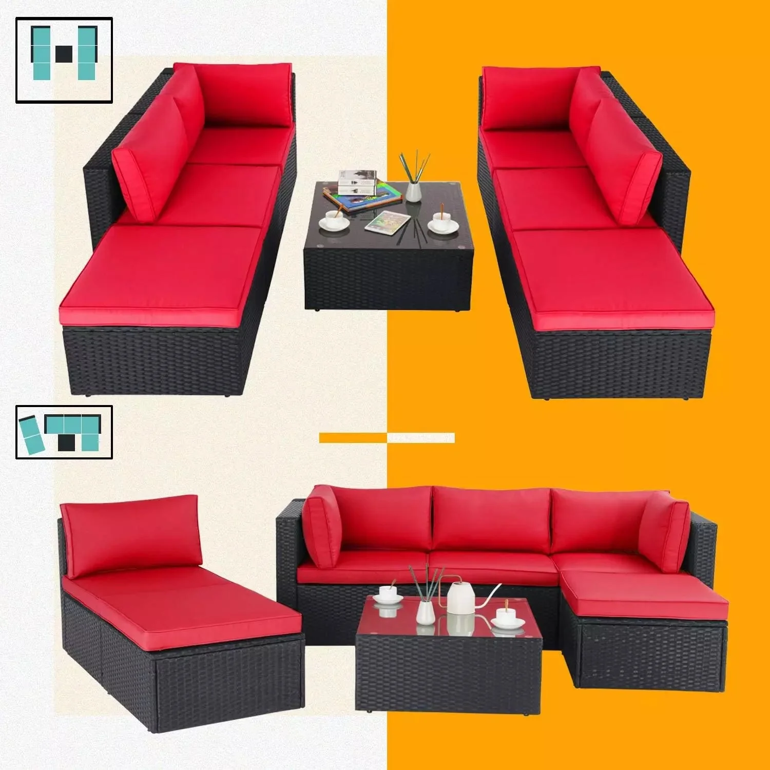 Vitesse 5 Pieces L Shaped Modular Patio Furniture Sets with Ottoman PF01 - Image 56