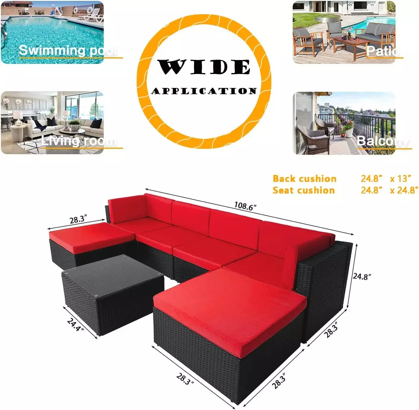 Vitesse 5 Pieces L Shaped Modular Patio Furniture Sets with Ottoman PF01 - Image 59