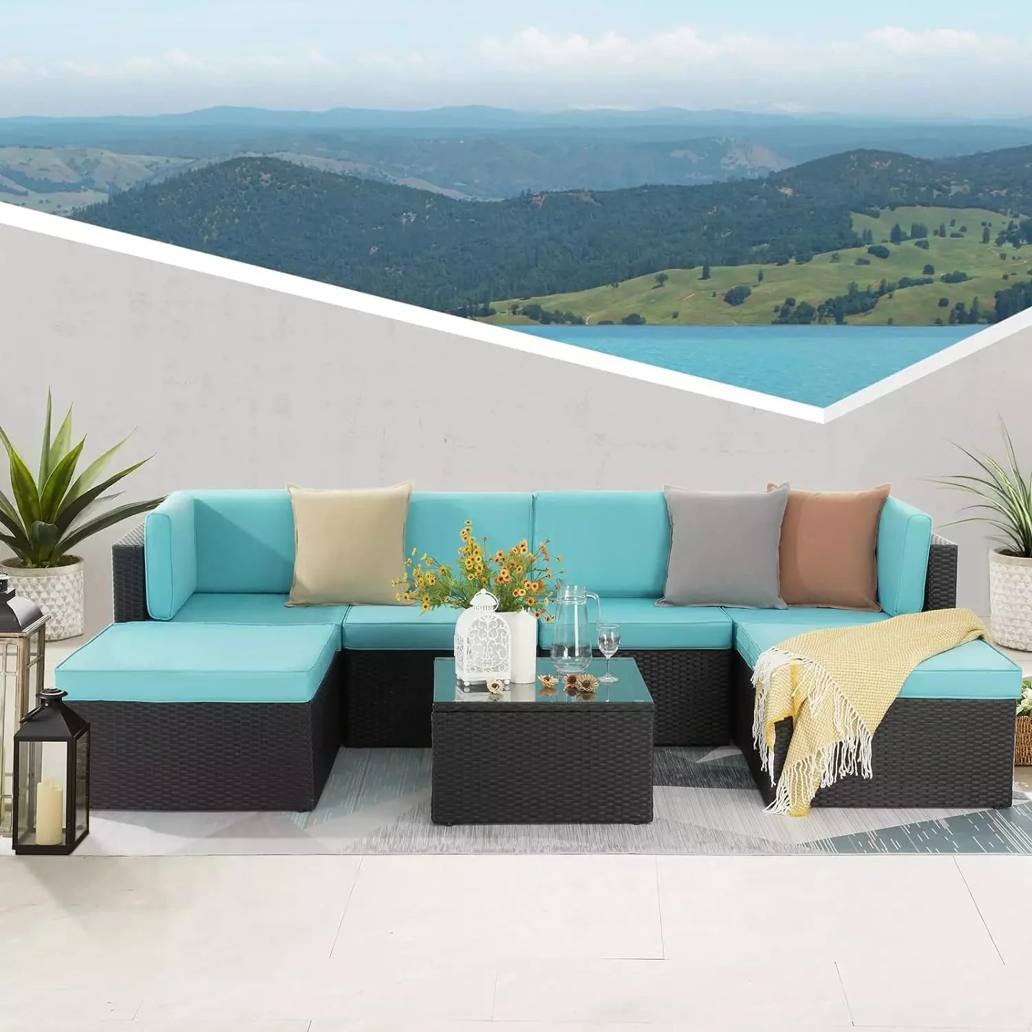 Vitesse 5 Pieces L Shaped Modular Patio Furniture Sets with Ottoman PF01 - Image 62