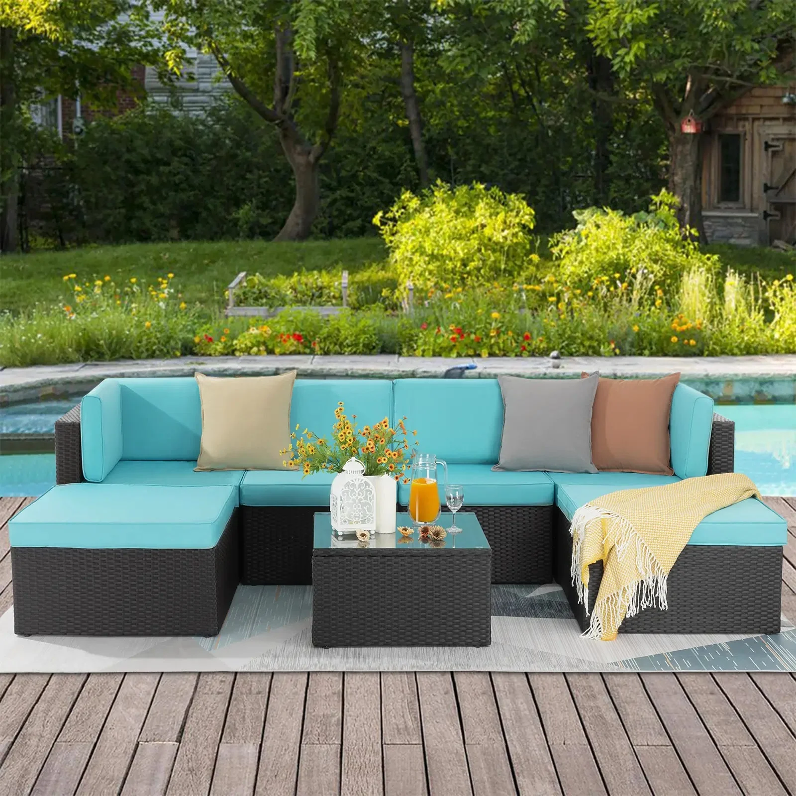 Vitesse 5 Pieces L Shaped Modular Patio Furniture Sets with Ottoman PF01 - Image 63