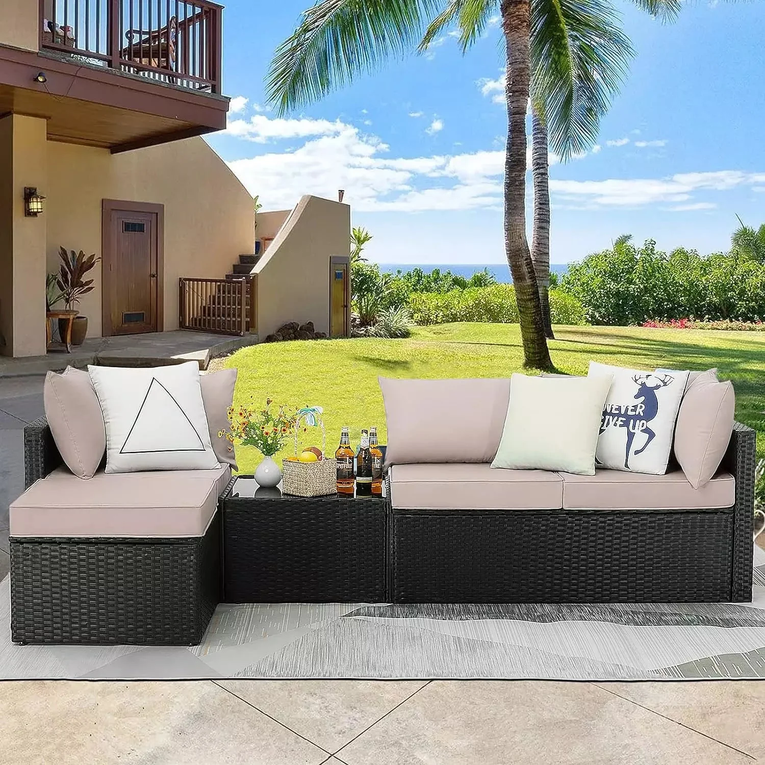 Vitesse 5 Pieces L Shaped Modular Patio Furniture Sets with Ottoman PF01 - Image 7