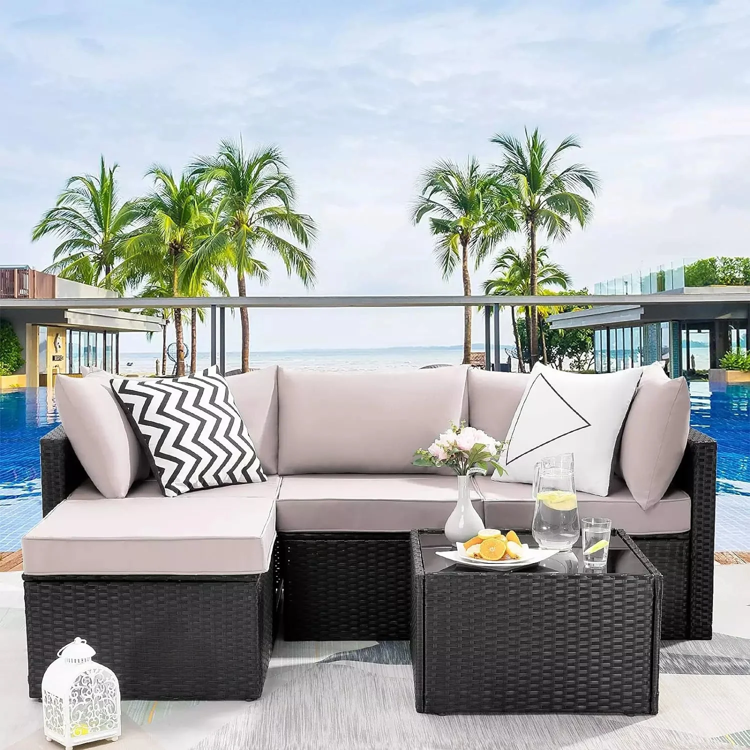 Vitesse 5 Pieces L Shaped Modular Patio Furniture Sets with Ottoman PF01 - Image 8