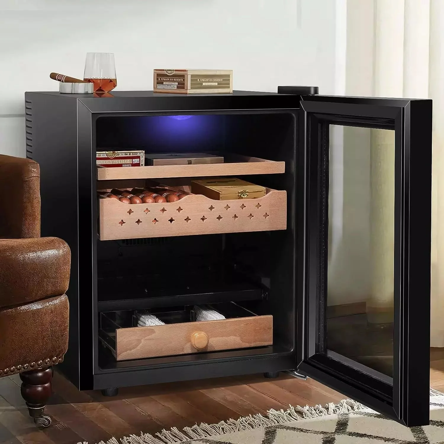 Vitesse 50L Electric Cigar Humidors for 250 Counts with Spanish Cedar Wood Drawer Shelves, Digital Hygrometer - Image 2