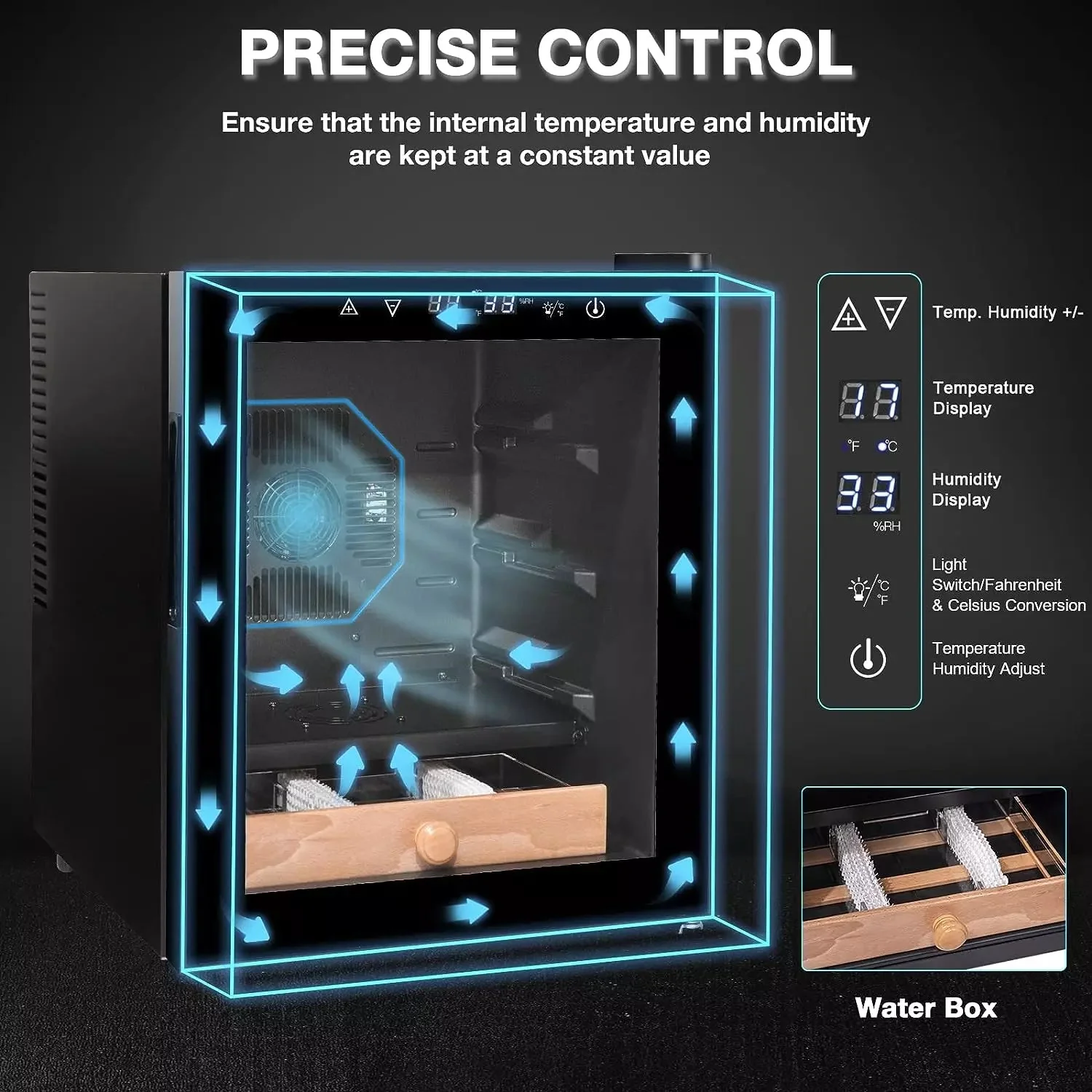 Vitesse 50L Electric Cigar Humidors for 250 Counts with Spanish Cedar Wood Drawer Shelves, Digital Hygrometer - Image 3