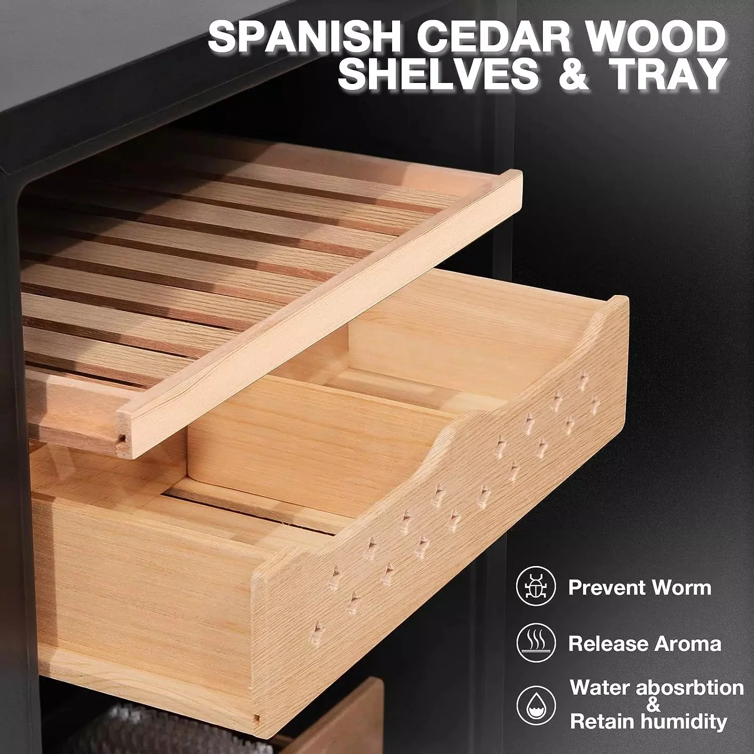 Vitesse 50L Electric Cigar Humidors for 250 Counts with Spanish Cedar Wood Drawer Shelves, Digital Hygrometer - Image 4
