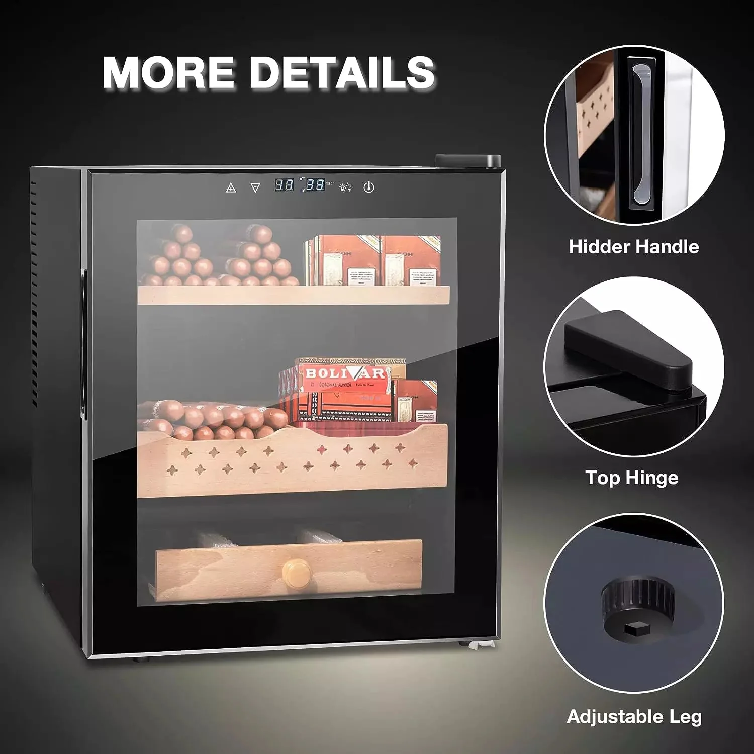 Vitesse 50L Electric Cigar Humidors for 250 Counts with Spanish Cedar Wood Drawer Shelves, Digital Hygrometer - Image 7