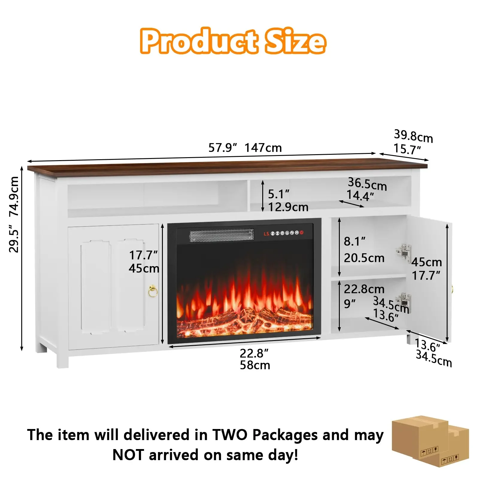 Vitesse 58" Fireplace TV Stand for TVs up to 65", Entertainment Center with 23" Electric Fireplace - Image 13
