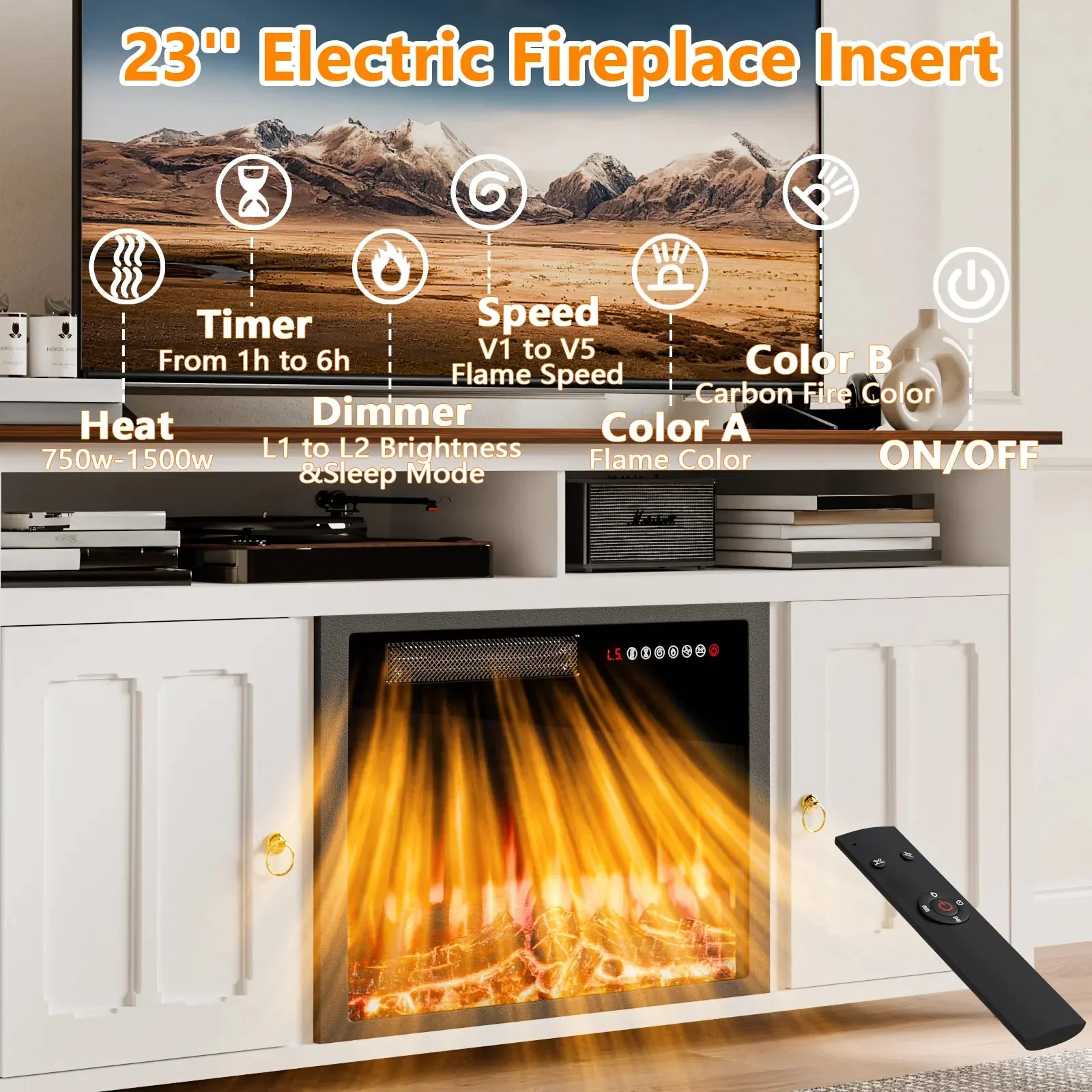 Vitesse 58" Fireplace TV Stand for TVs up to 65", Entertainment Center with 23" Electric Fireplace - Image 14