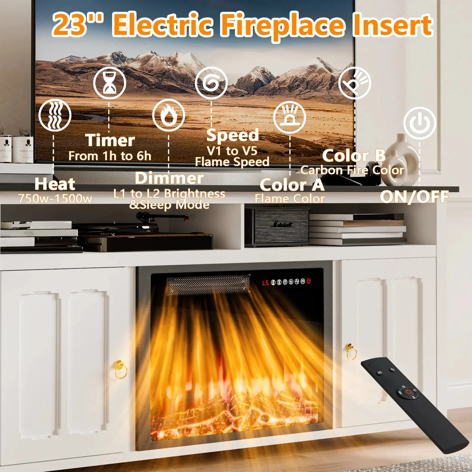 Vitesse 58" Fireplace TV Stand for TVs up to 65", Entertainment Center with 23" Electric Fireplace - Image 5