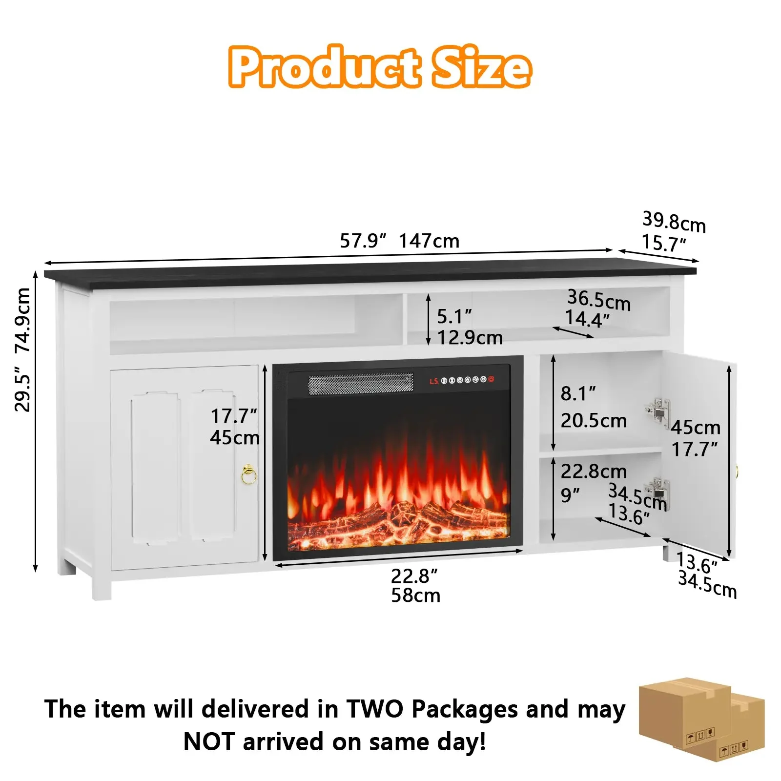 Vitesse 58" Fireplace TV Stand for TVs up to 65", Entertainment Center with 23" Electric Fireplace - Image 7