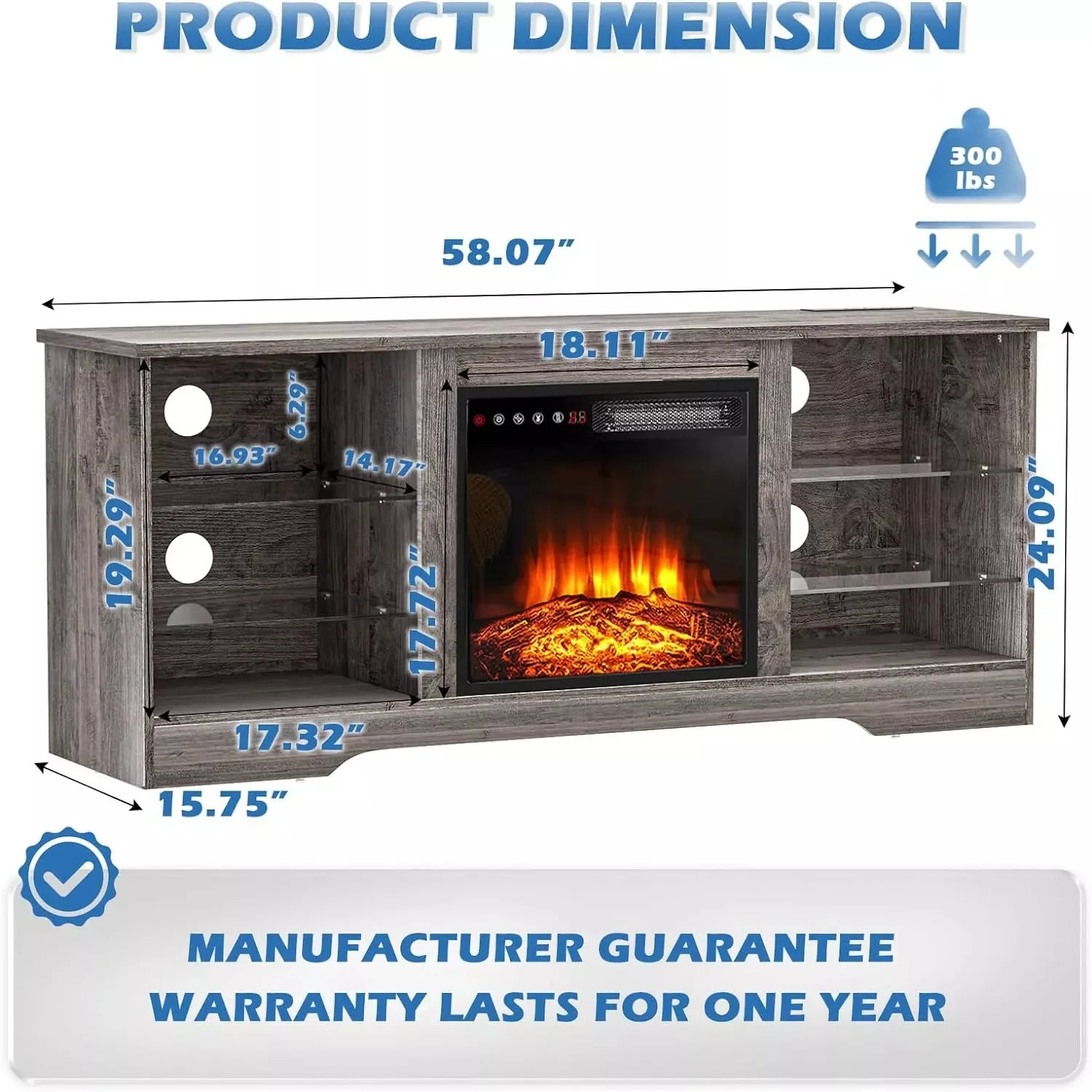 Bossin 58 Inches Fireplace TV Stand with 18''Fireplace - Image 21