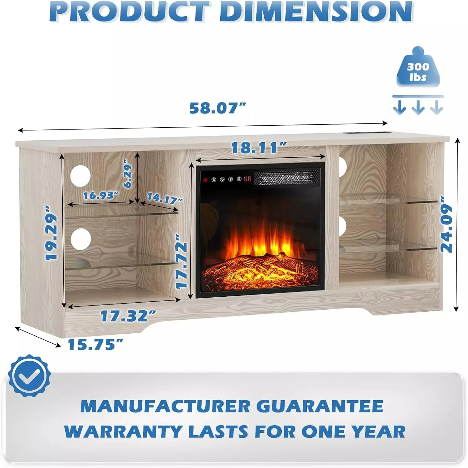 Bossin 58 Inches Fireplace TV Stand with 18''Fireplace - Image 7
