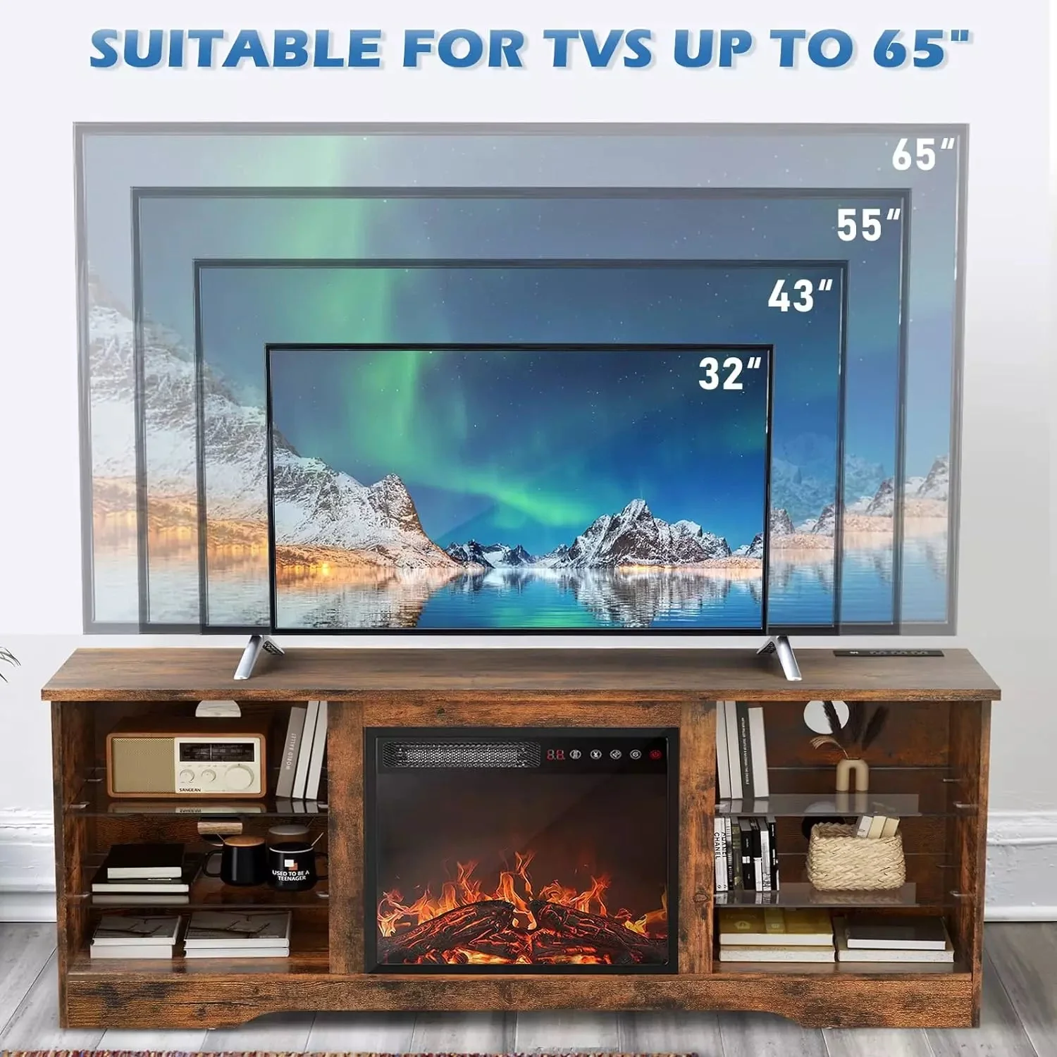 Vitesse 58 Inches Fireplace TV Stand for TVs up to 65 Inches Console with 18'' Electric Fireplace - Image 10
