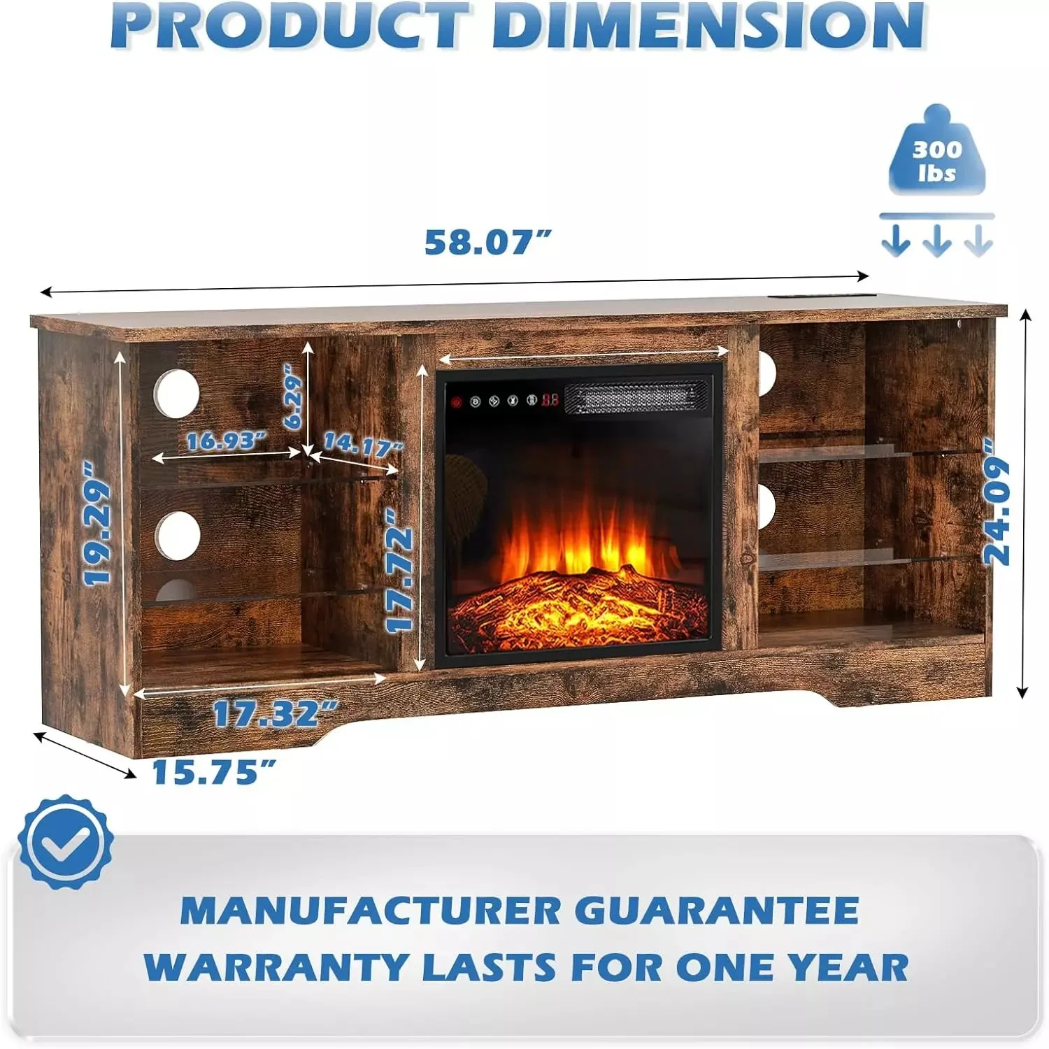 Vitesse 58 Inches Fireplace TV Stand for TVs up to 65 Inches Console with 18'' Electric Fireplace - Image 14