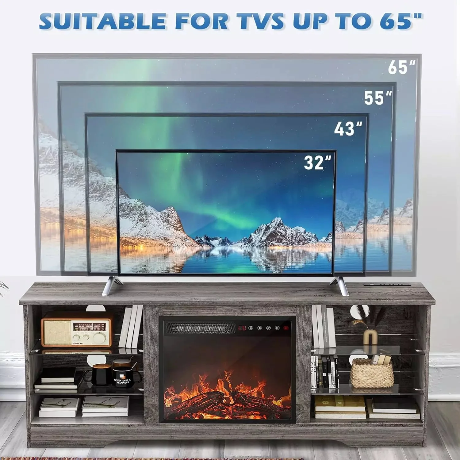 Vitesse 58 Inches Fireplace TV Stand for TVs up to 65 Inches Console with 18'' Electric Fireplace - Image 17