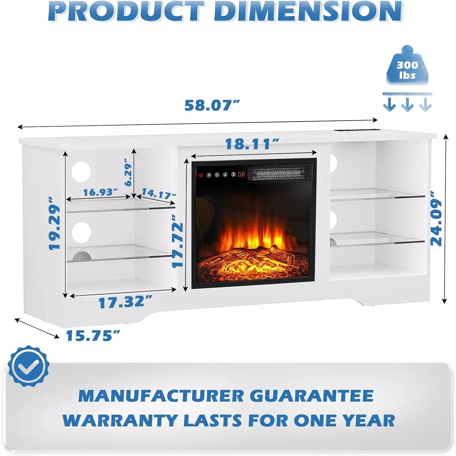 Vitesse 58 Inches Fireplace TV Stand for TVs up to 65 Inches Console with 18'' Electric Fireplace - Image 28