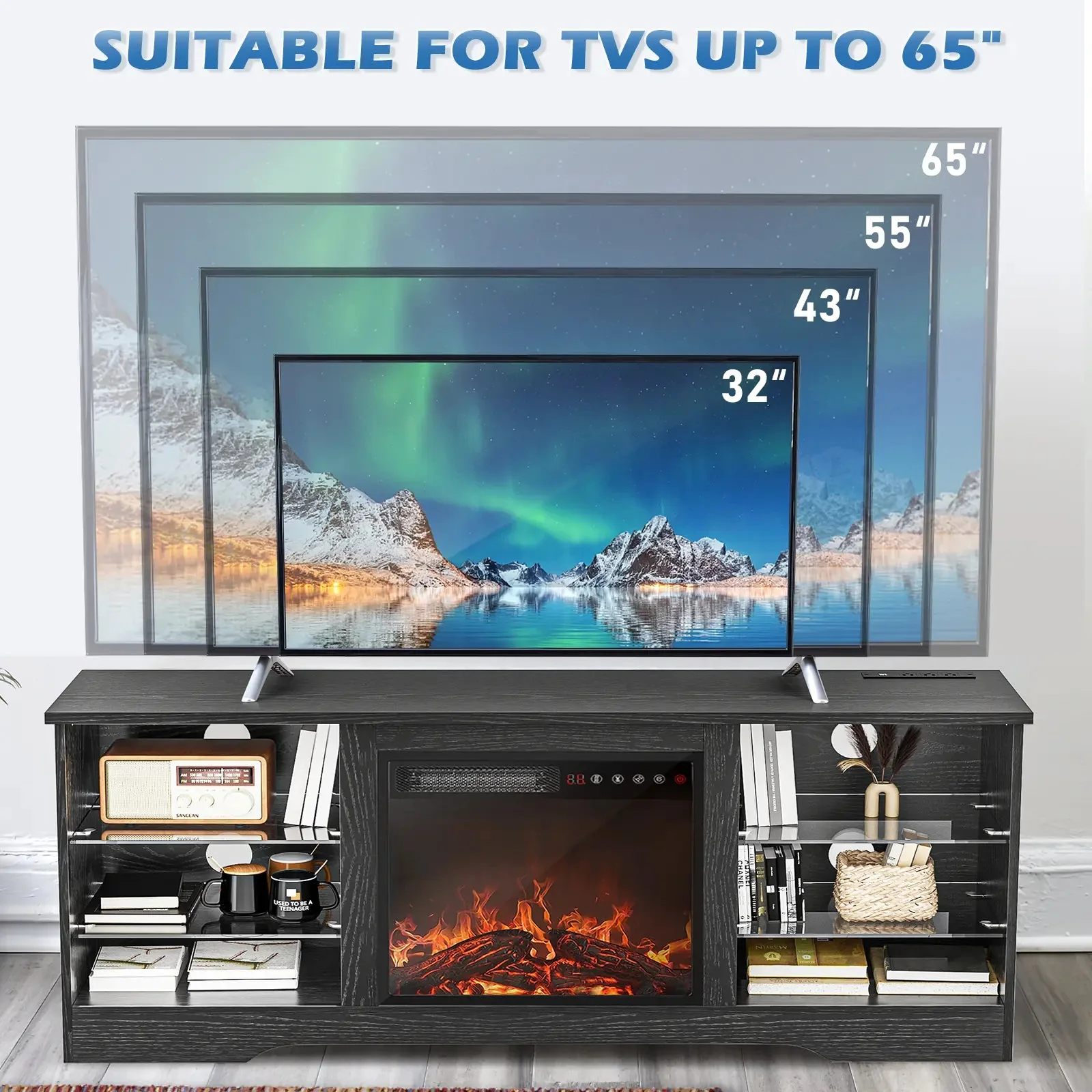 Vitesse 58 Inches Fireplace TV Stand for TVs up to 65 Inches Console with 18'' Electric Fireplace - Image 31