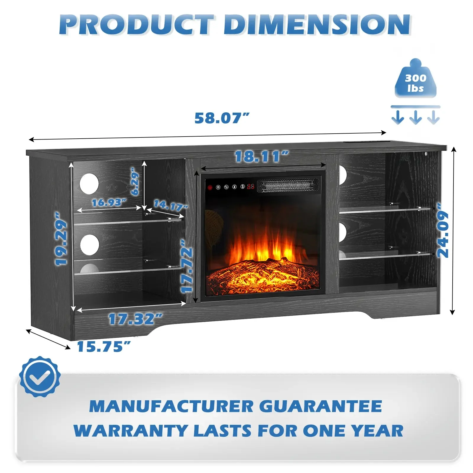 Vitesse 58 Inches Fireplace TV Stand for TVs up to 65 Inches Console with 18'' Electric Fireplace - Image 34