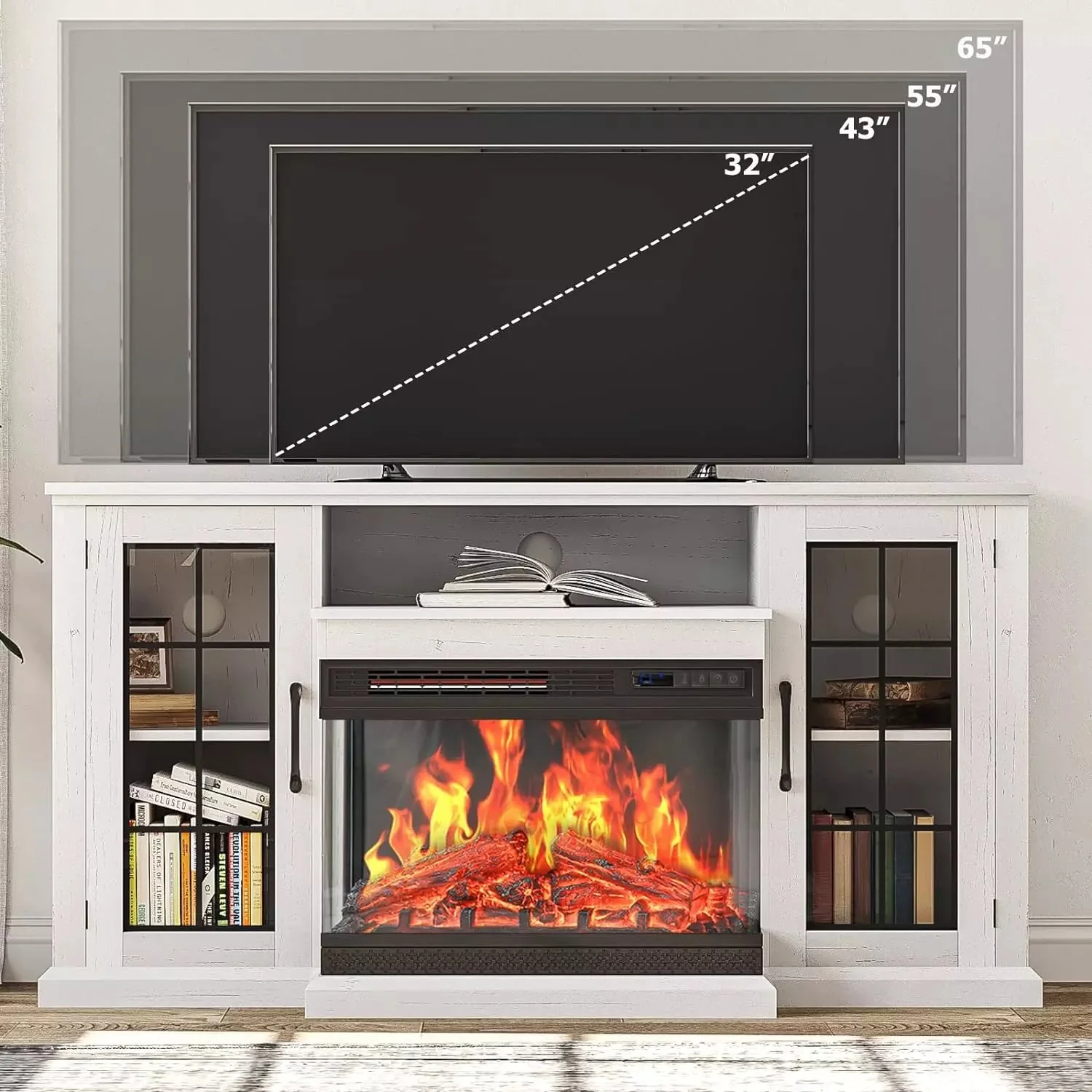 Vitesse 59 inches 3-Sided Glass Fireplace TV Stand for TVs up to 65'' with Fireplace - Image 5