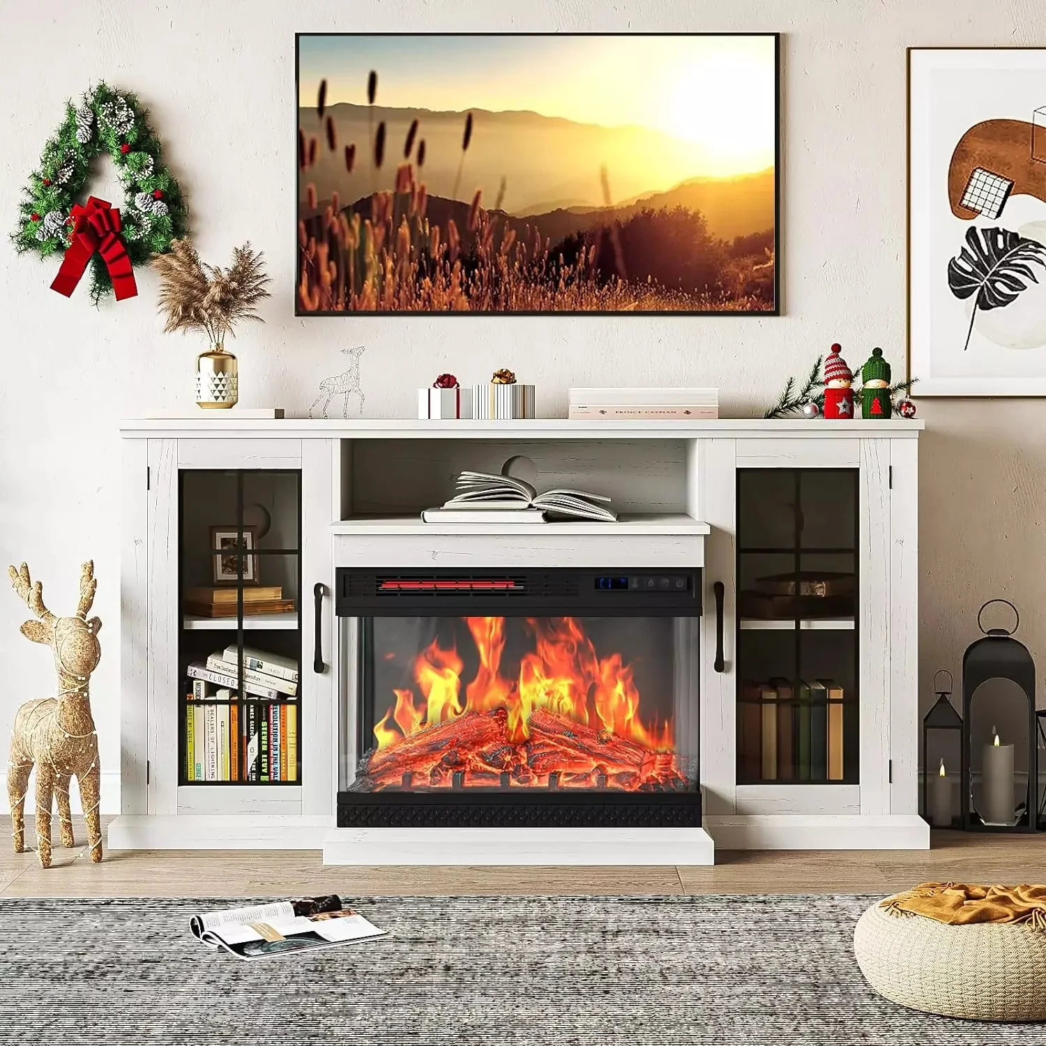 Vitesse 59 inches 3-Sided Glass Fireplace TV Stand for TVs up to 65'' with Fireplace - Image 7