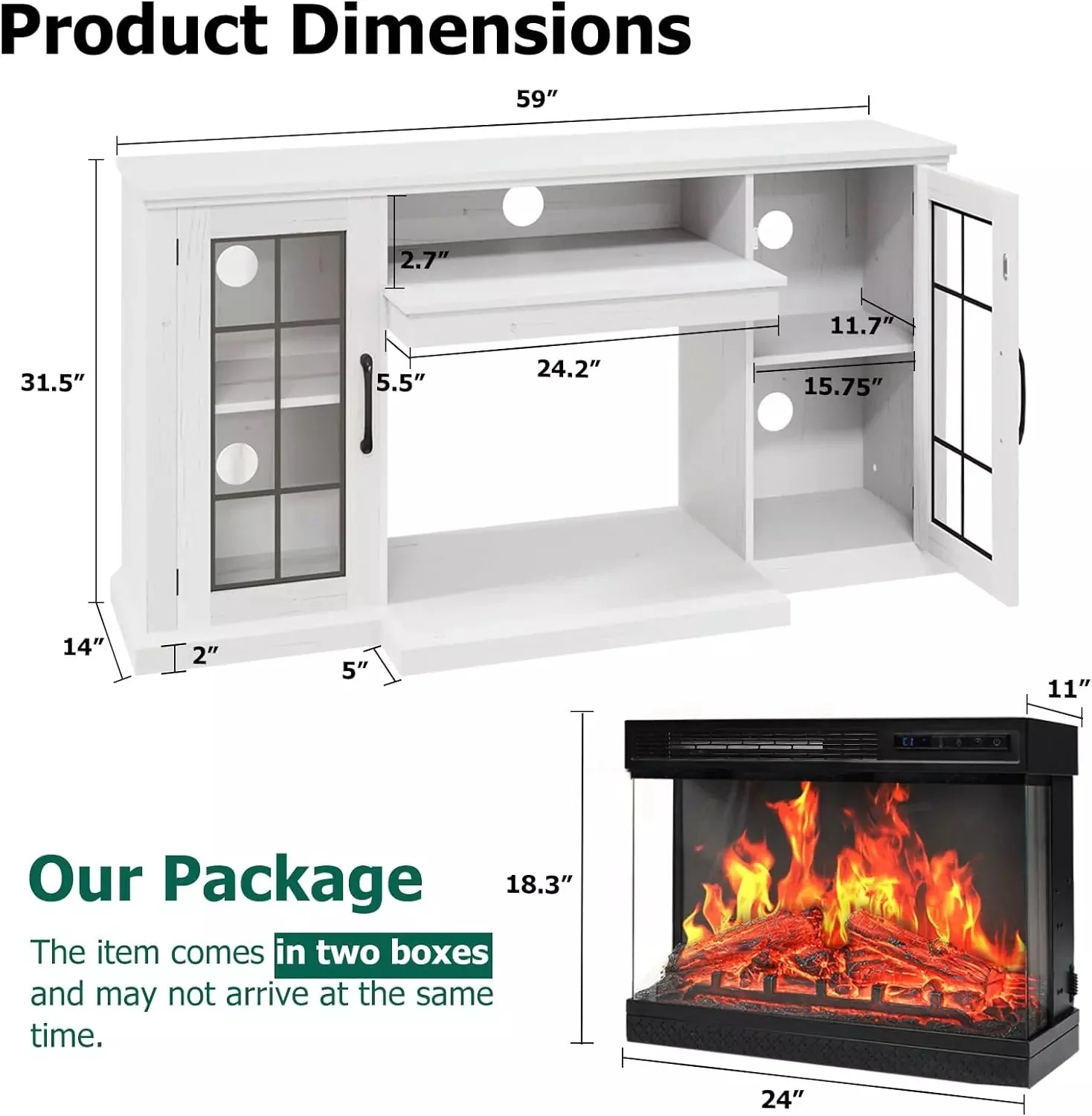 Vitesse 59 inches 3-Sided Glass Fireplace TV Stand for TVs up to 65'' with Fireplace - Image 8