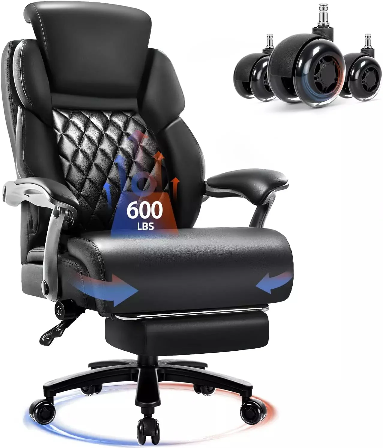 VITESSE 600lbs Big and Tall Office Chair with Foot Rest and Lifting Headrest,Large Heavy Duty Chair with Adjustable Lumber Support,Executive Office Chair,Leather Chair for Heavy People - Image 3