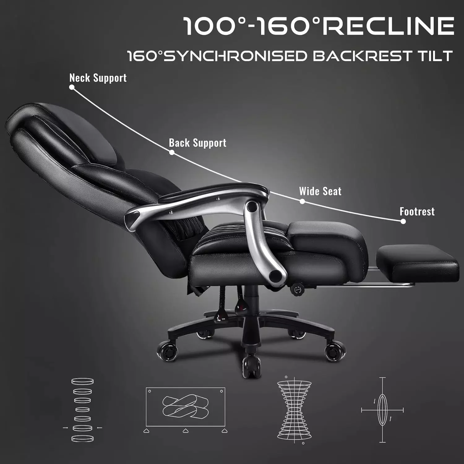 VITESSE 600lbs Big and Tall Office Chair with Foot Rest and Lifting Headrest,Large Heavy Duty Chair with Adjustable Lumber Support,Executive Office Chair,Leather Chair for Heavy People - Image 5