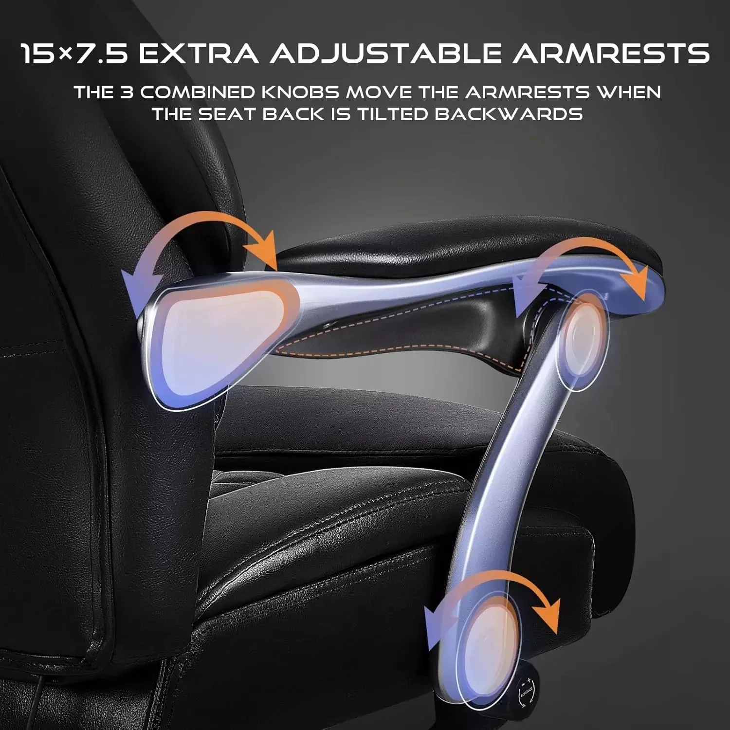 VITESSE 600lbs Big and Tall Office Chair with Foot Rest and Lifting Headrest,Large Heavy Duty Chair with Adjustable Lumber Support,Executive Office Chair,Leather Chair for Heavy People - Image 7