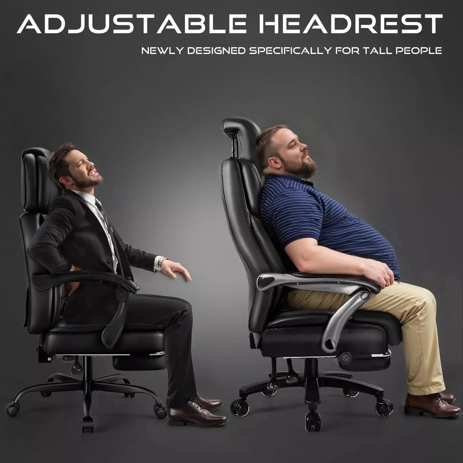VITESSE 600lbs Big and Tall Office Chair with Foot Rest and Lifting Headrest,Large Heavy Duty Chair with Adjustable Lumber Support,Executive Office Chair,Leather Chair for Heavy People - Image 8