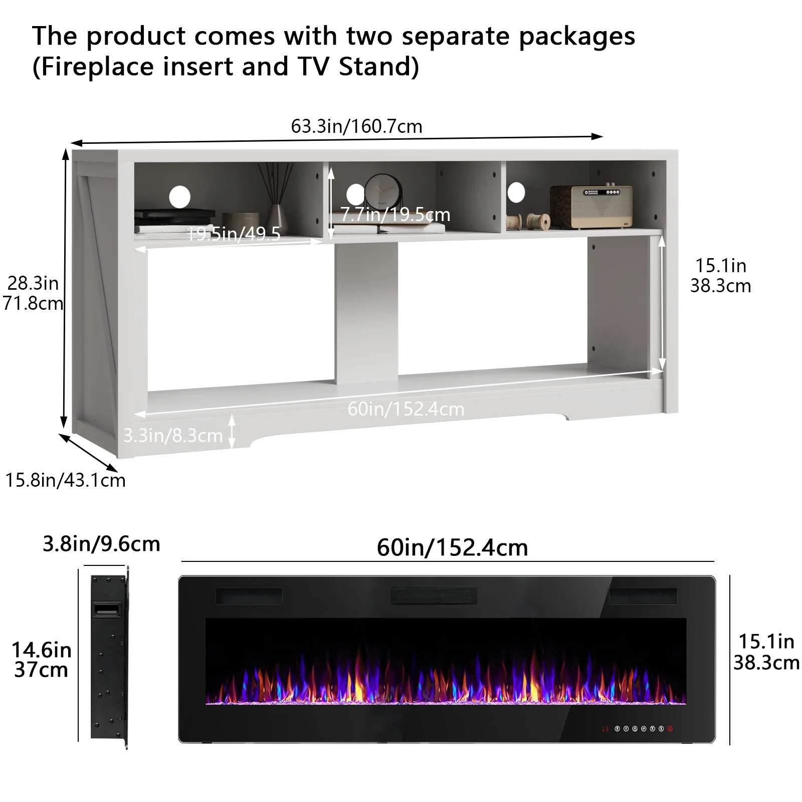 Vitesse 65 inches Fireplace TV Stand for TVs Up to 75" TV with 60" Electric Fireplace - Image 18