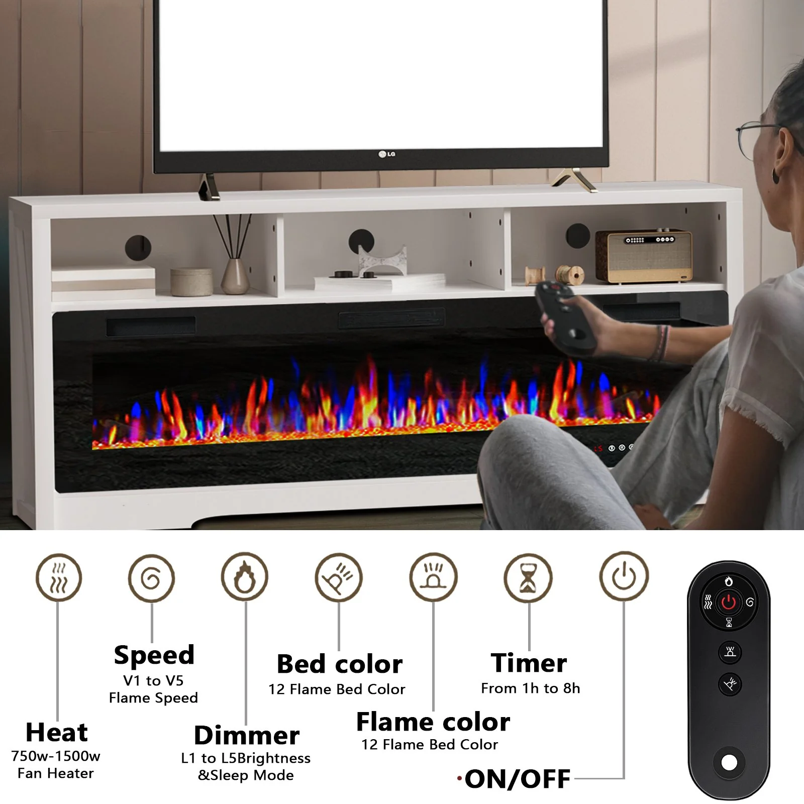 Vitesse 65 inches Fireplace TV Stand for TVs Up to 75" TV with 60" Electric Fireplace - Image 19
