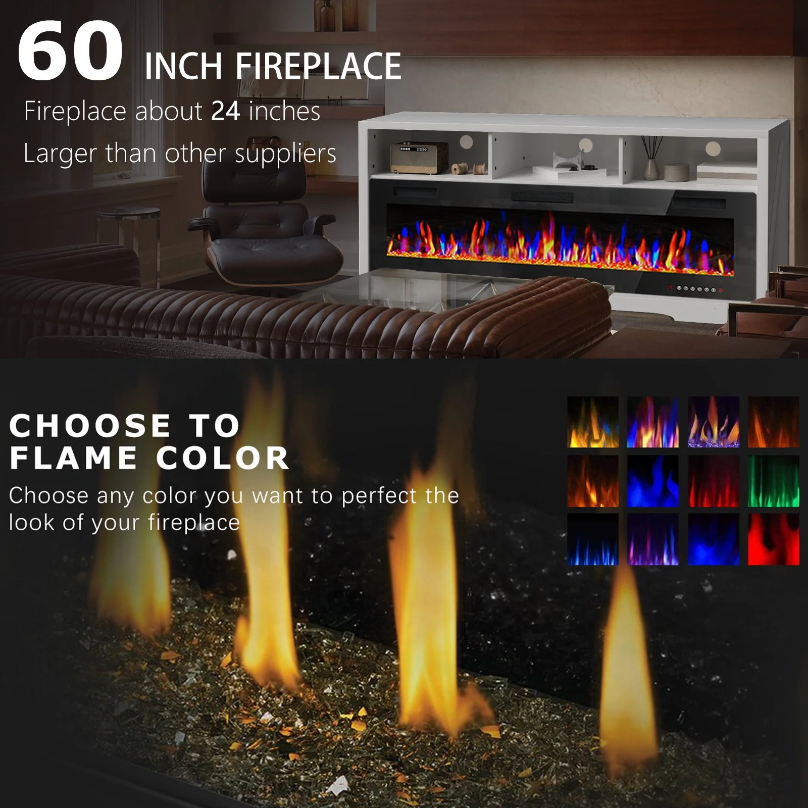 Vitesse 65 inches Fireplace TV Stand for TVs Up to 75" TV with 60" Electric Fireplace - Image 22