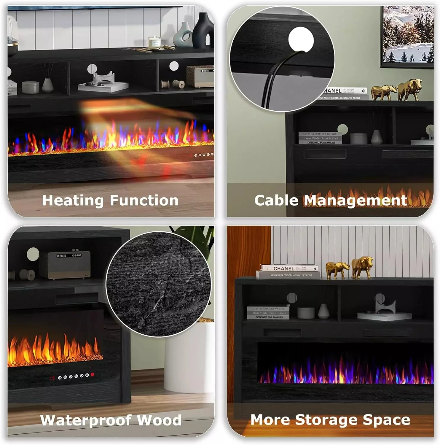 Vitesse 65 inches Fireplace TV Stand for TVs Up to 75" TV with 60" Electric Fireplace - Image 3