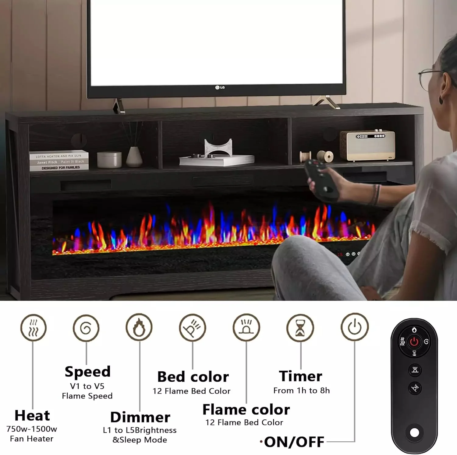 Vitesse 65 inches Fireplace TV Stand for TVs Up to 75" TV with 60" Electric Fireplace - Image 6