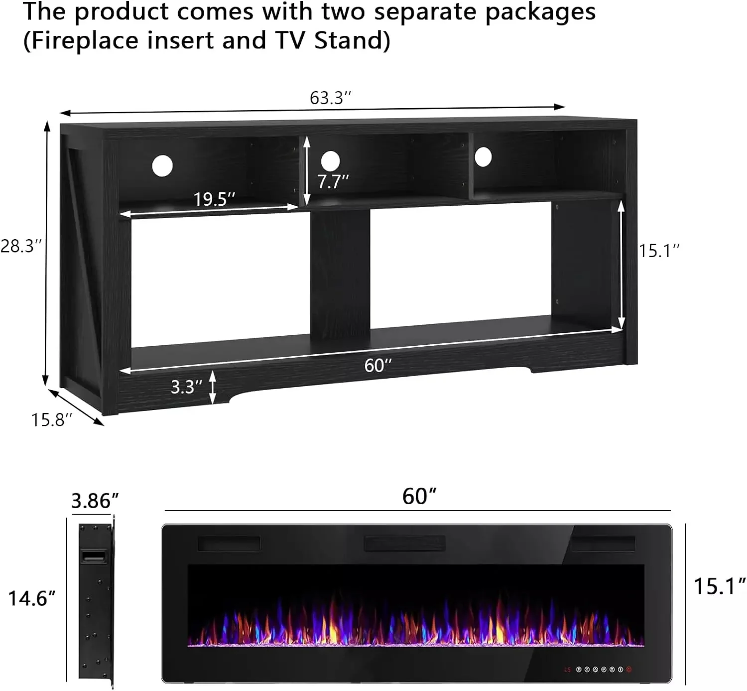 Vitesse 65 inches Fireplace TV Stand for TVs Up to 75" TV with 60" Electric Fireplace - Image 7