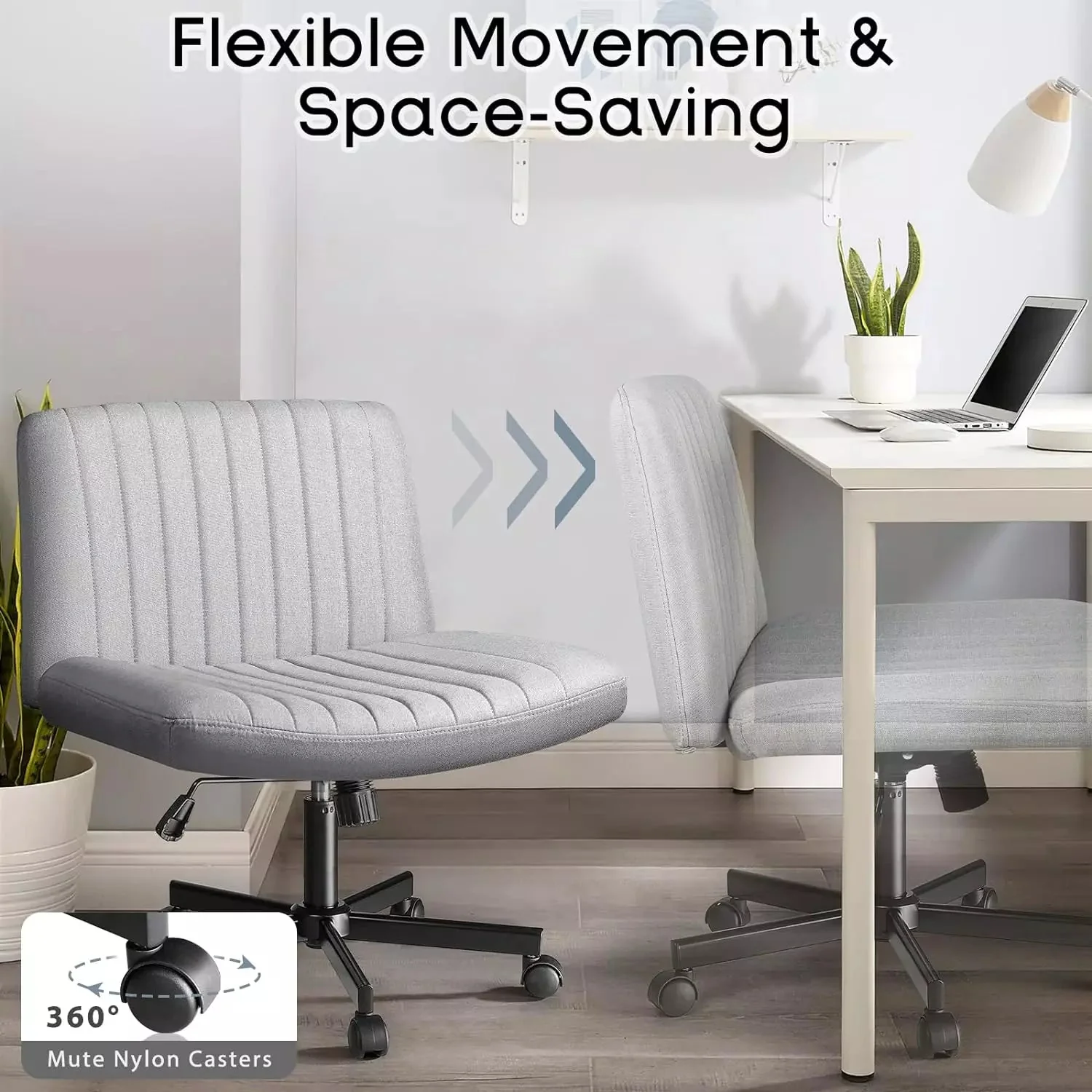 WALEAF Armless Office Desk Chair with Wheels, Fabric Padded Cross Legged Chair - Image 11