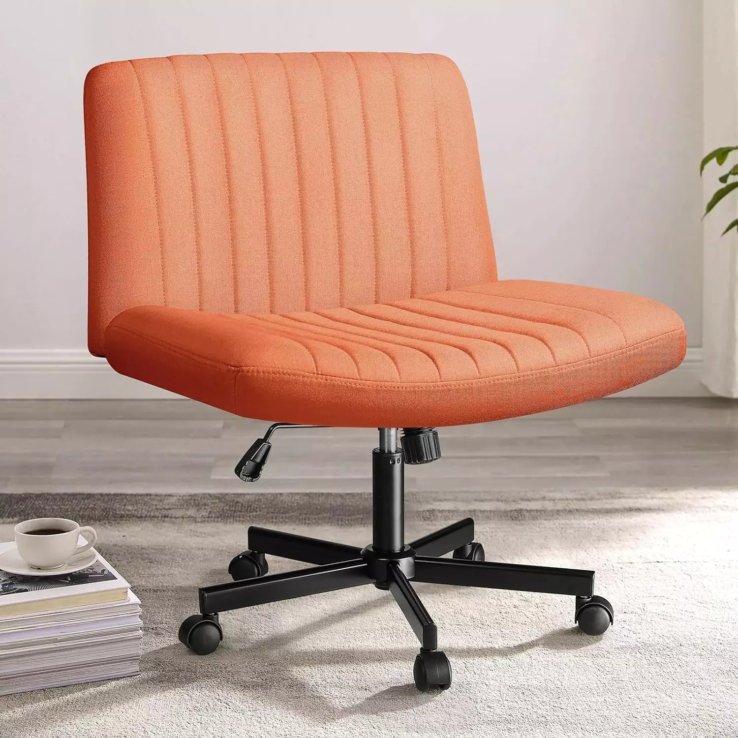 WALEAF Armless Office Desk Chair with Wheels, Fabric Padded Cross Legged Chair - Image 15