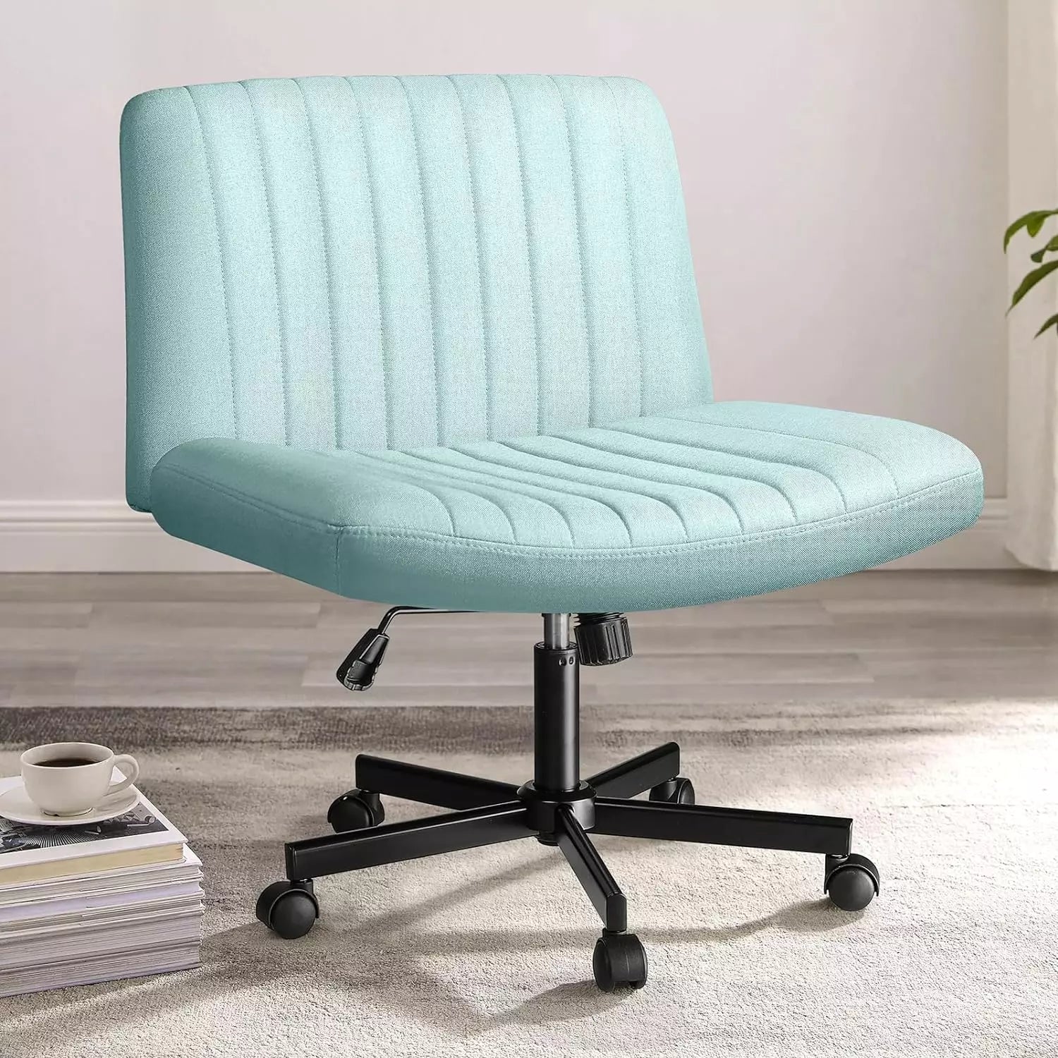 WALEAF Armless Office Desk Chair with Wheels, Fabric Padded Cross Legged Chair - Image 16