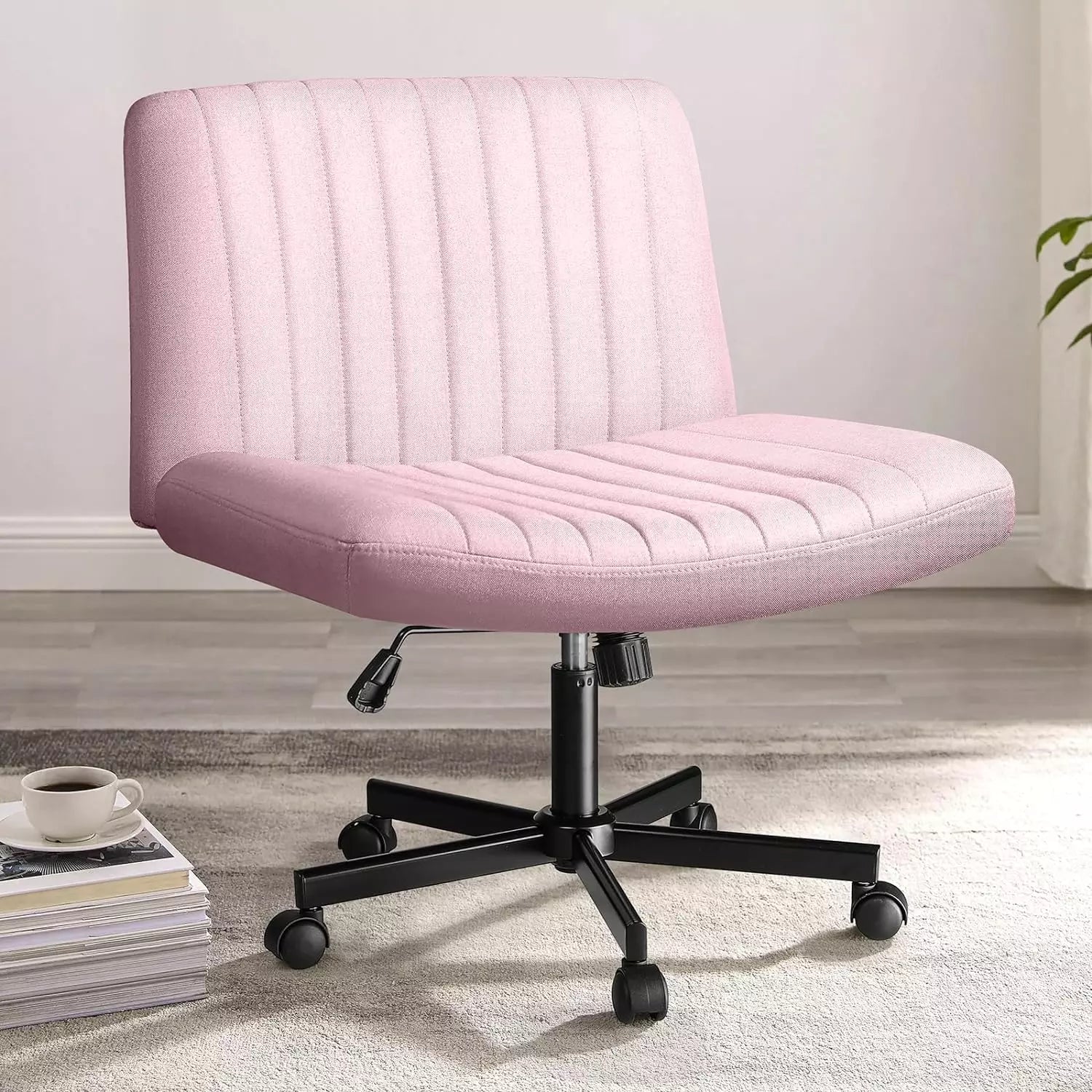 WALEAF Armless Office Desk Chair with Wheels, Fabric Padded Cross Legged Chair - Image 17