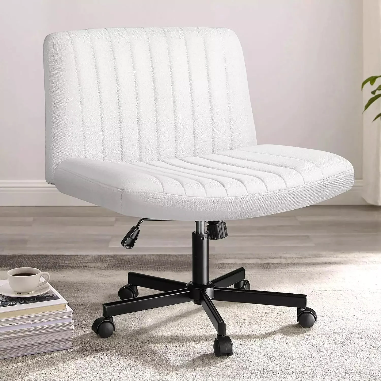 WALEAF Armless Office Desk Chair with Wheels, Fabric Padded Cross Legged Chair - Image 18