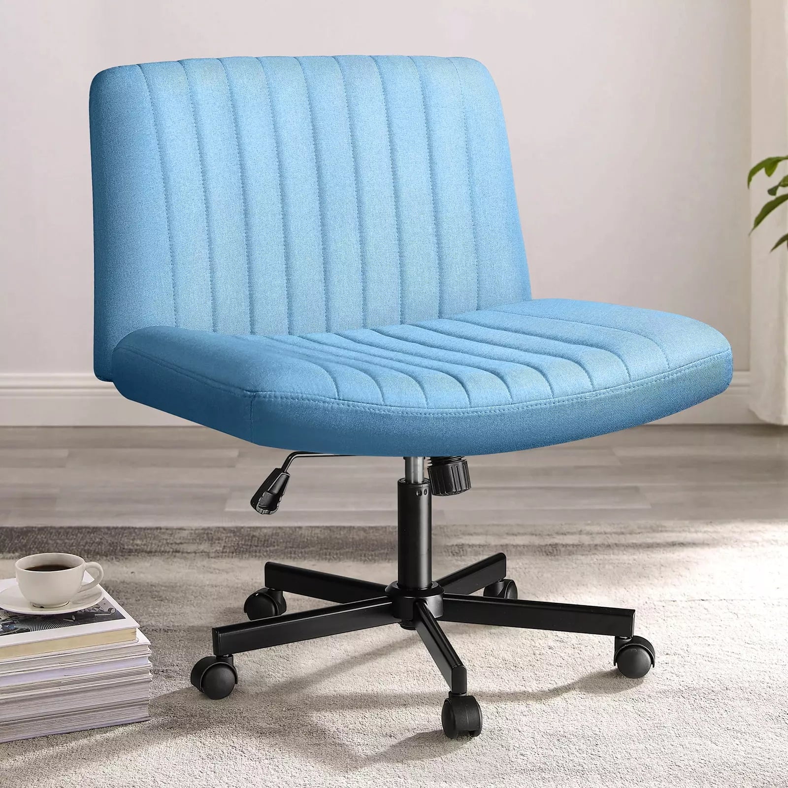 WALEAF Armless Office Desk Chair with Wheels, Fabric Padded Cross Legged Chair - Image 19
