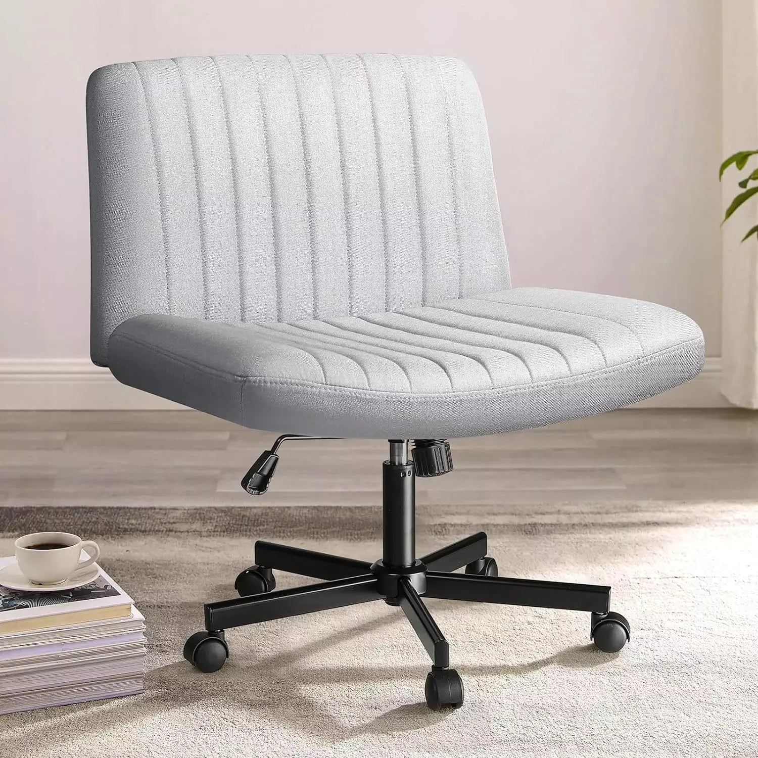 WALEAF Armless Office Desk Chair with Wheels, Fabric Padded Cross Legged Chair - Image 8