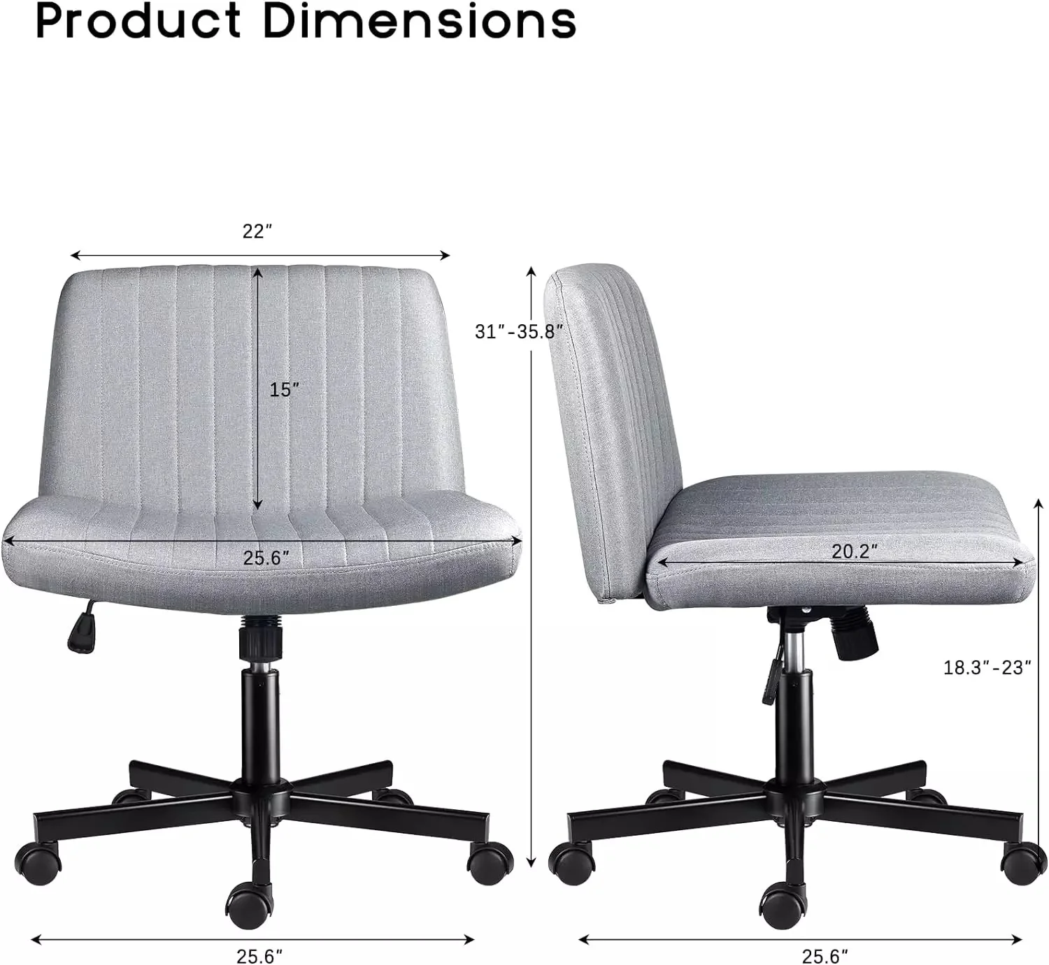 WALEAF Armless Office Desk Chair with Wheels, Fabric Padded Cross Legged Chair - Image 9