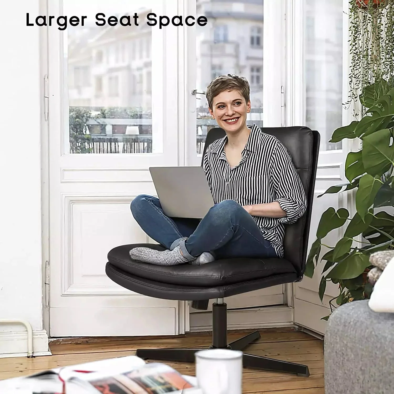 Vitesse Armless Pu Leather High Back Wide Seat Office Desk Chair - Image 10