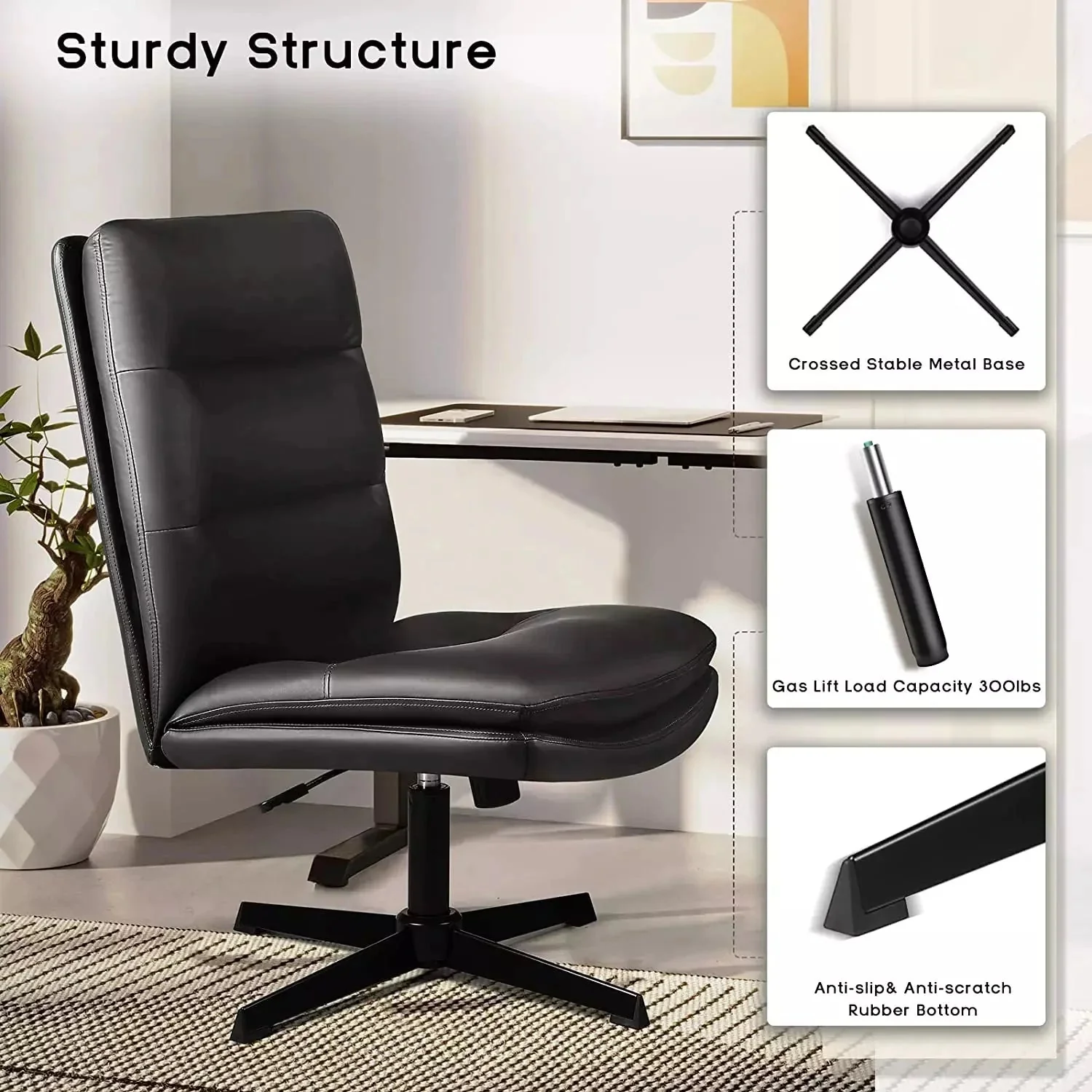 Vitesse Armless Pu Leather High Back Wide Seat Office Desk Chair - Image 11