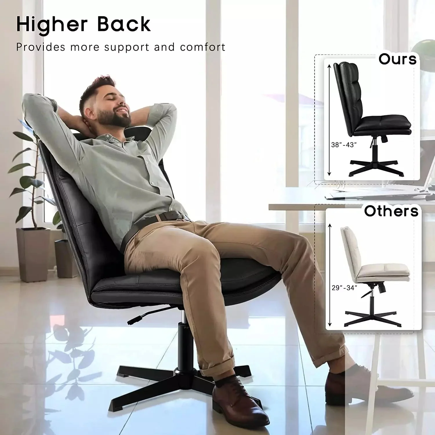Vitesse Armless Pu Leather High Back Wide Seat Office Desk Chair - Image 12