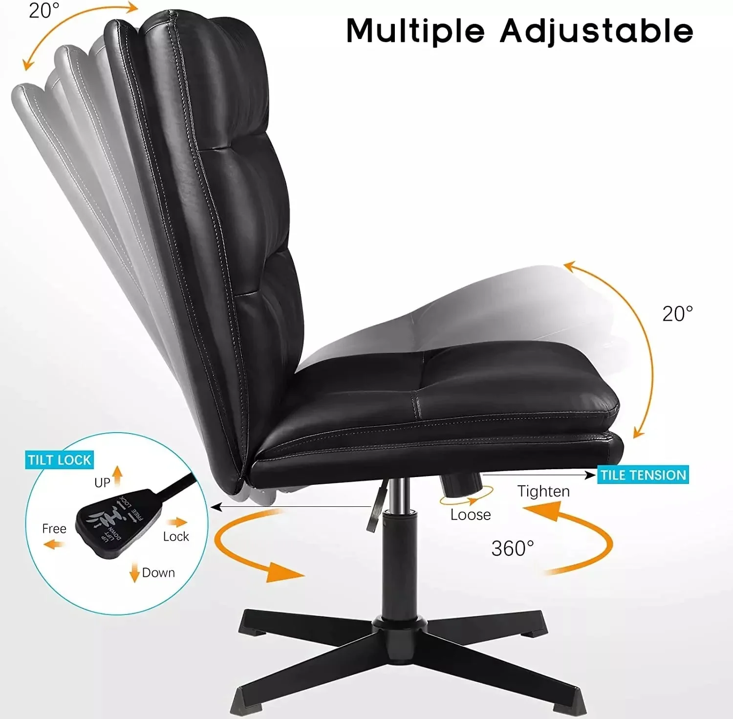 Vitesse Armless Pu Leather High Back Wide Seat Office Desk Chair - Image 13