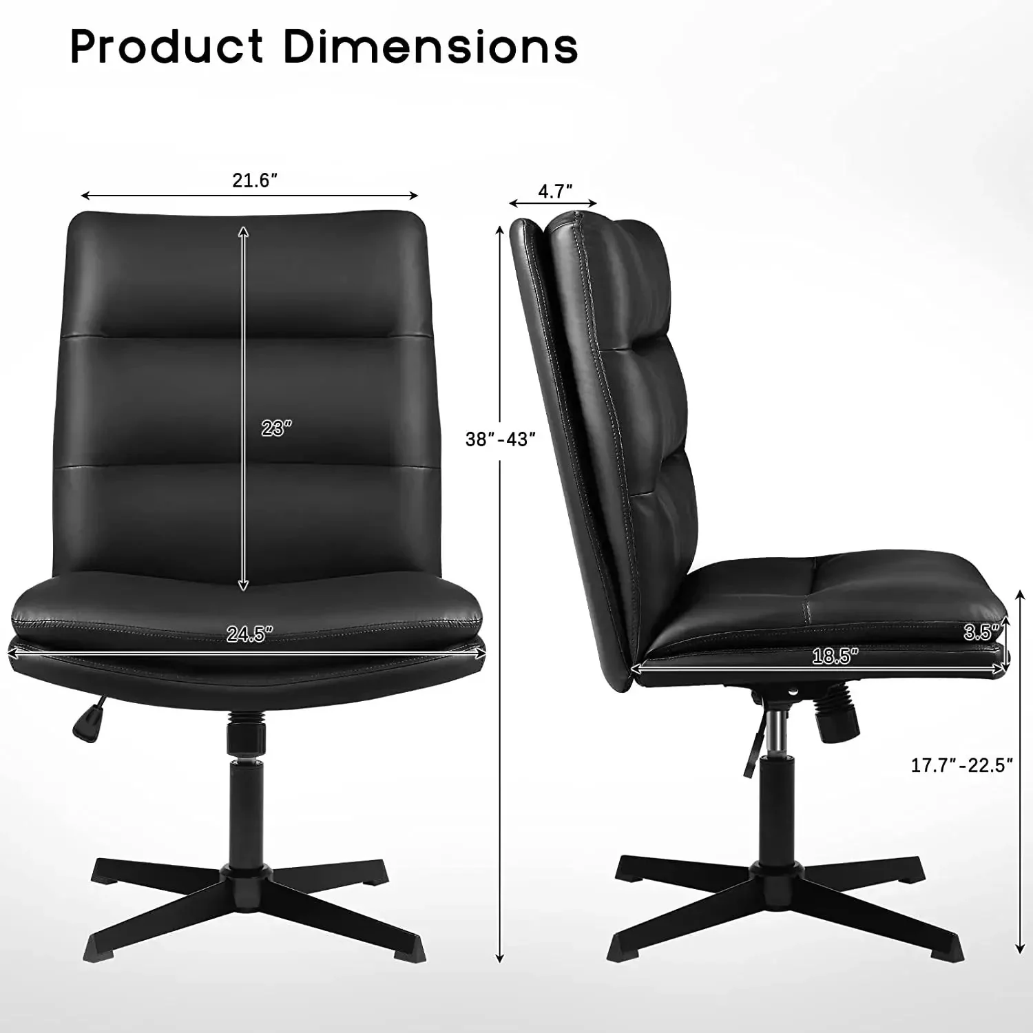 Vitesse Armless Pu Leather High Back Wide Seat Office Desk Chair - Image 14