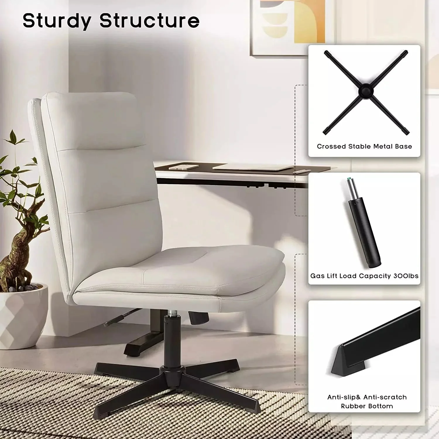 Vitesse Armless Pu Leather High Back Wide Seat Office Desk Chair - Image 18