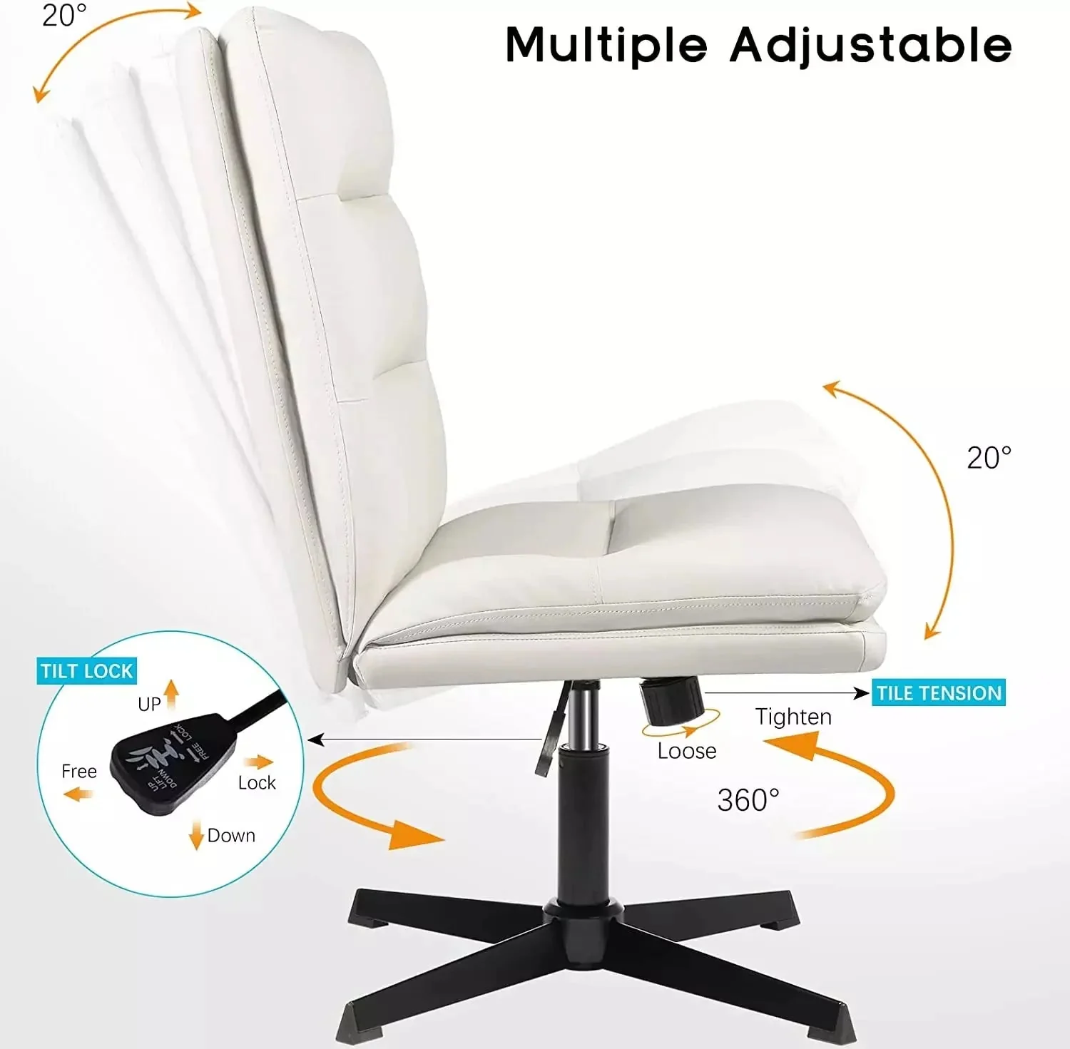 Vitesse Armless Pu Leather High Back Wide Seat Office Desk Chair - Image 20